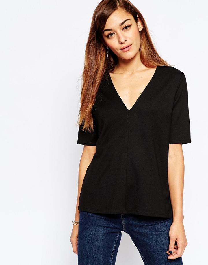 Asos The Ponte Top With V Neck Detail - Black