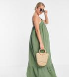 Asos Design Maternity Tiered Maxi Dress In Khaki-green