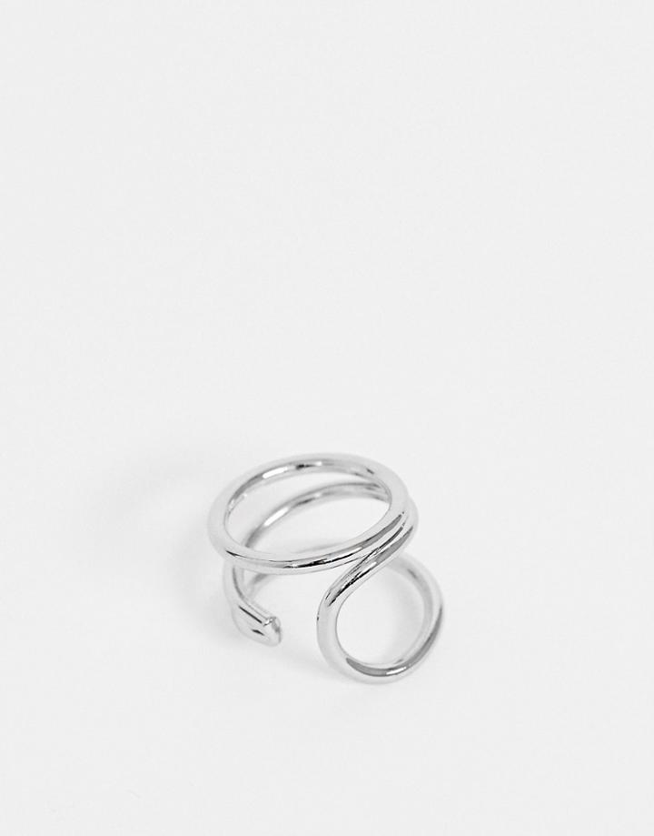 Asos Design Ring In Wraparound Wire Design In Silver Tone - Silver