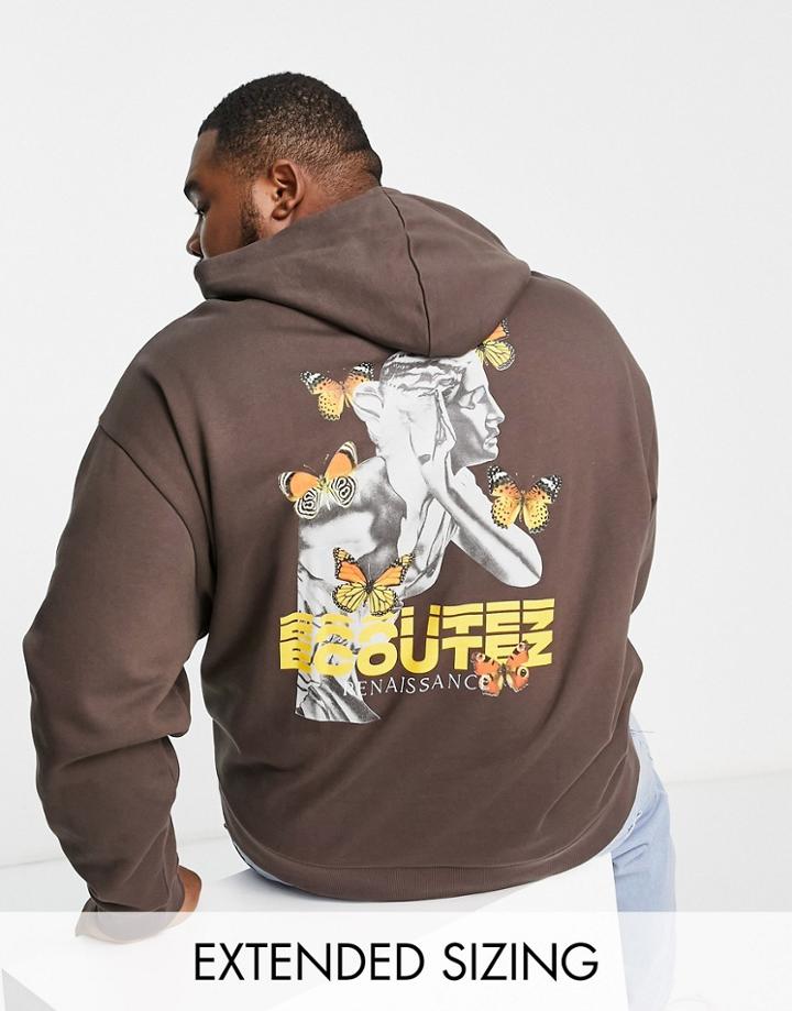 Asos Design Oversized Hoodie In Brown With Statue Photographic Back Print