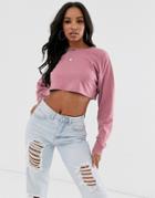 Asos Design Long Sleeve Crop Top With Rib Cuff In Rose - Pink