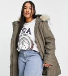 Vero Moda Curve Parka With Faux Fur Lined Hood In Khaki-green