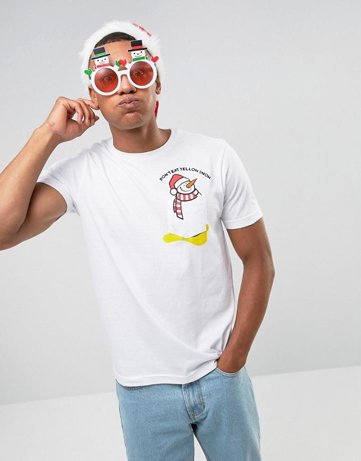 Brave Soul Holidays Snowman Pocket T-shirt - White