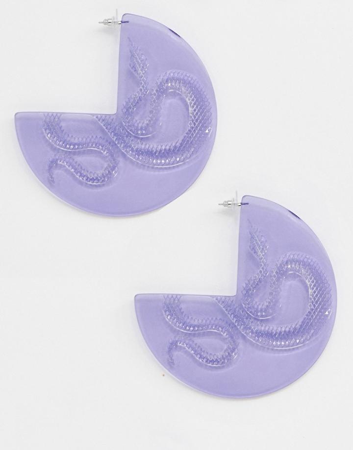 Asos Design Hoop Earrings In Resin With Engraved Snake Design In Lilac - Purple