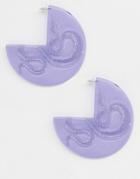 Asos Design Hoop Earrings In Resin With Engraved Snake Design In Lilac - Purple
