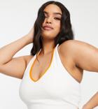 South Beach Plus Polyester Halter Neck Tank Top In Off White With Contrast Binding