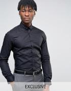 Noak Long Sleeve Shirt In Skinny Fit With Curved Hem - Black