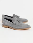 Asos Design Loafers In Gray Suede With Tassel On Natural Sole-grey