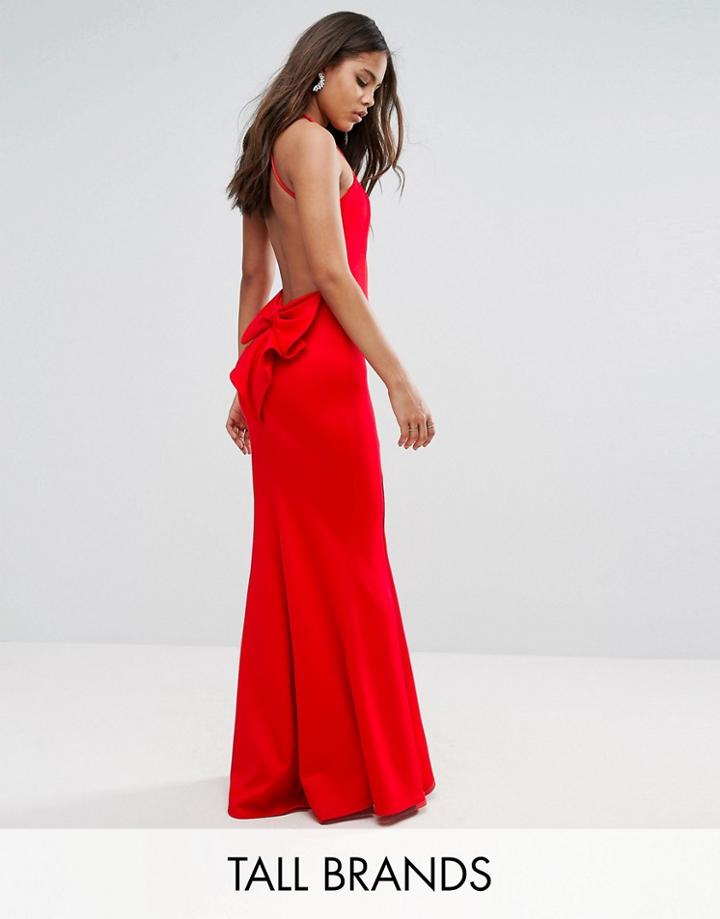 City Goddess Tall Maxi Dress With Bow Back - Red