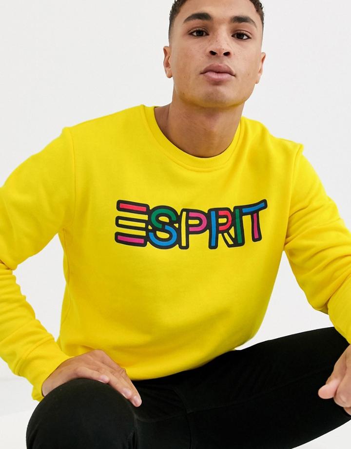 Esprit Stripe Sweatshirt With Rainbow Chest Logo In Yellow
