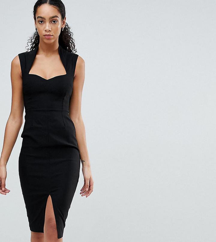 Vesper Pencil Dress With Sweetheart Neckline And Split - Black