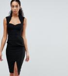 Vesper Pencil Dress With Sweetheart Neckline And Split - Black