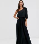 Asos Design Tall One Shoulder Pleated Crop Top Maxi Dress-black