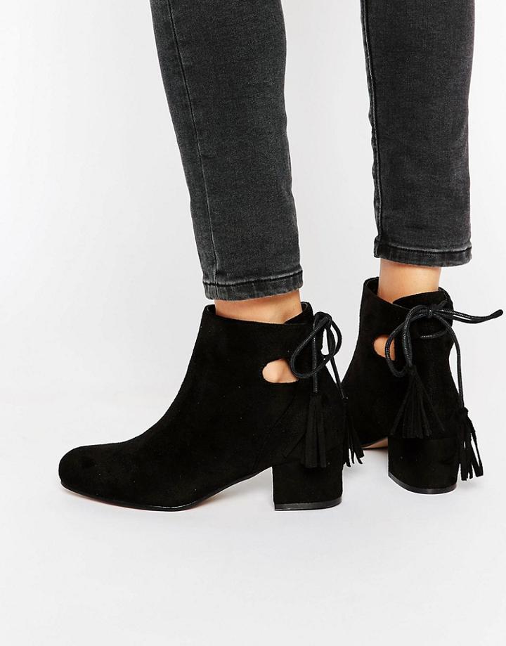 Truffle Collection Luan Tie Back Kitten Heel Boots - Black