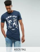 Asos Tall Longline Muscle T-shirt With Souvenir Print - Navy
