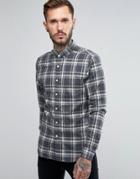 Farah Shirt With Yarn Dyed Flannel Check In Slim Fit Gray - Gray