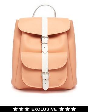 Grafea Exclusive Leather Backpack In Peach With White Contrast Strap - Peach/white