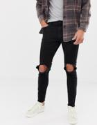 Only & Sons Skinny Jeans With Kneww Rips - Black