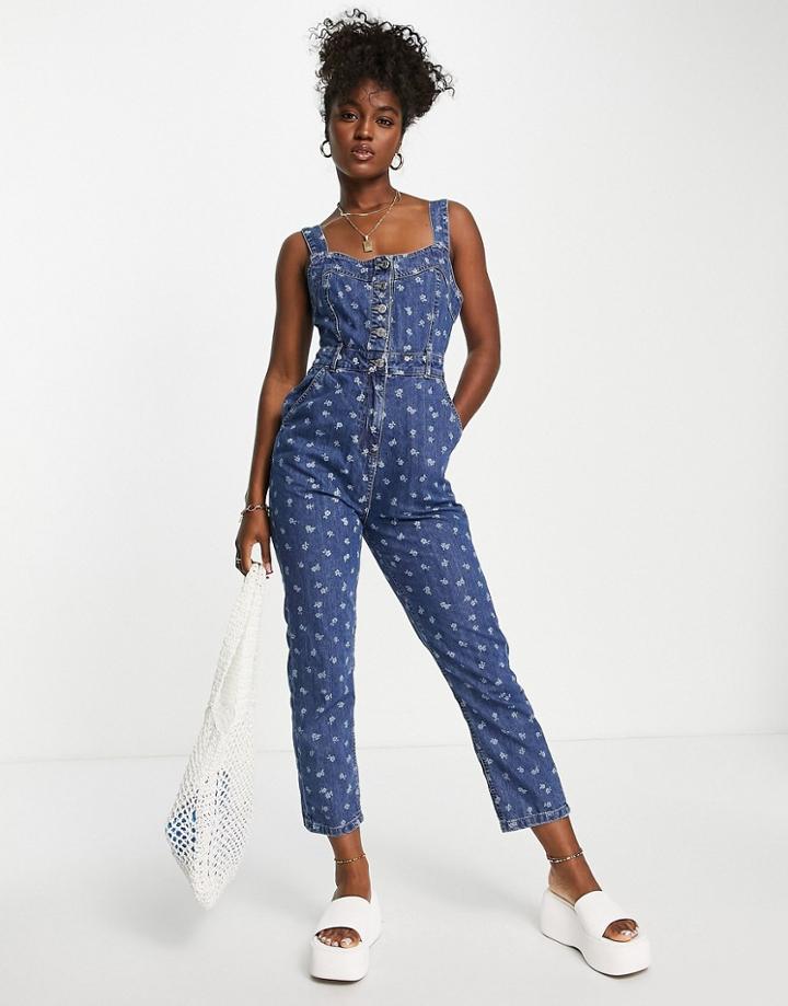Nobody's Child Cotton Denim Jumpsuit In Blue - Mblue