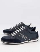 Boss Saturn Lowp Leather Sneakers With Suede Panels In Black