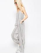 Asos Cami Jumpsuit In Dotty Stripe Print - Cream