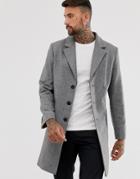 Asos Design Wool Mix Overcoat In Gray