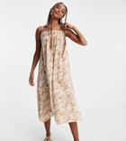 Noisy May Exclusive Cami Trapeze Midi Dress In Tan Animal Print-multi