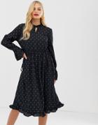 Y.a.s Textured Spot Midi Dress With Waist Tie - Black