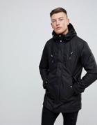 Pull & Bear Fleece Lined Parka Jacket In Black - Black