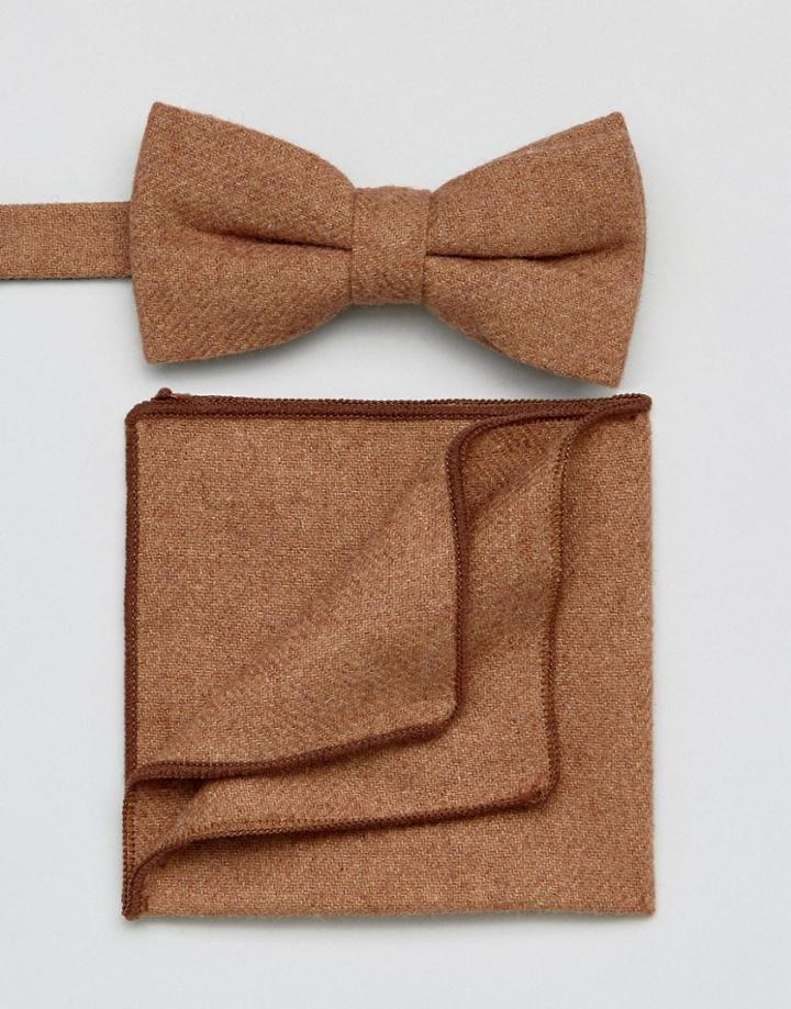 7x Bow Tie And Pocket Square Set - Brown