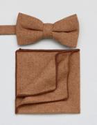 7x Bow Tie And Pocket Square Set - Brown