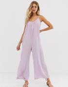 Asos Design Low Back Jumpsuit In Crinkle - Purple
