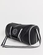 Asos Design Faux Leather Barrel Bag In Black With Contrast Striped Straps And Red