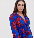 John Zack Plus Wrap Front Top Two-piece In Red Floral Print-multi