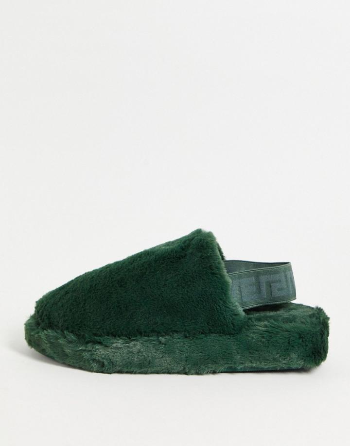 River Island Fur Mules With Strap In Green