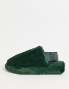 River Island Fur Mules With Strap In Green