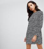Glamorous Tall Long Sleeve Shirt Dress In Animal Polka Dot-black
