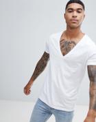 Asos Design T-shirt With Super Deep V Neck - White