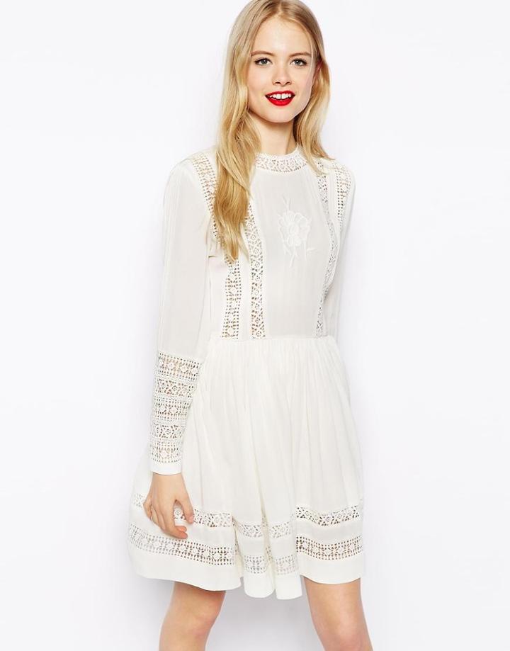 Asos Premium Skater Dress With Lace Inserts And Embroidery