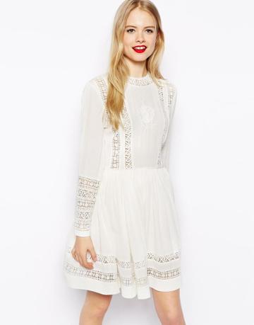 Asos Premium Skater Dress With Lace Inserts And Embroidery