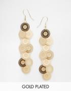 Nylon Gold Plated Filigree Disk Statement Earrings - Gold Plated
