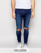 Reclaimed Vintage Washed Super Skinny Jeans With Knee Rips - Indigo Mid Wash