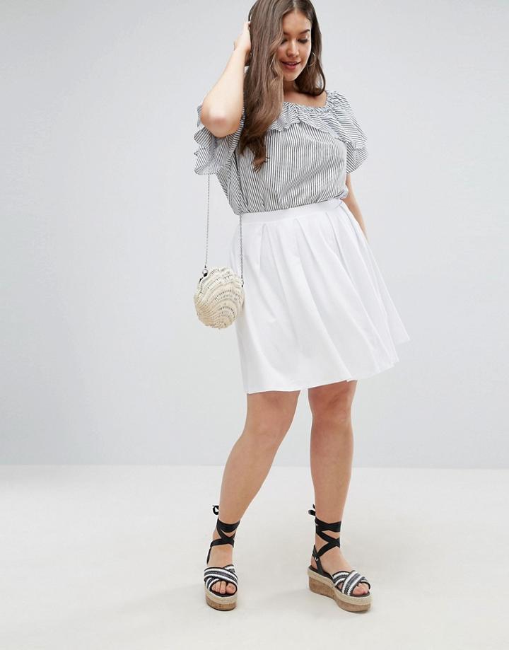 Asos Curve Mini Skater Skirt With Box Pleats - White