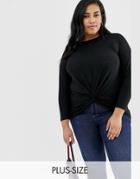 New Look Curve Long Sleeve Twist Front Tee In Black - Black