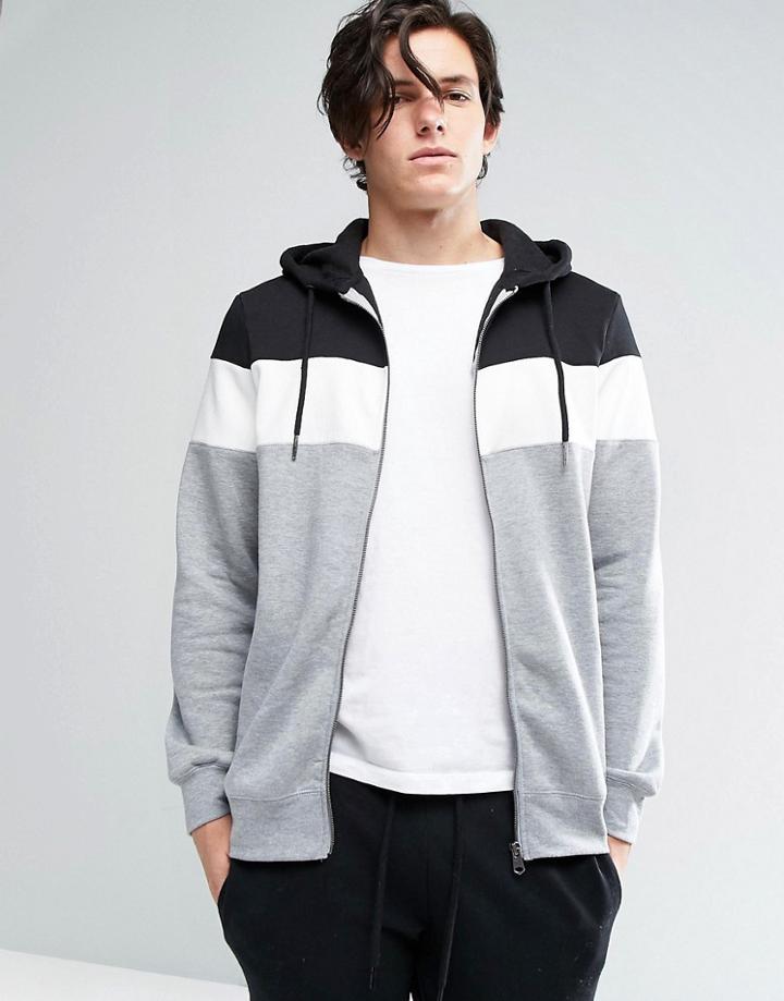 Threadbare Paneled Zip Through Hoodie - Gray