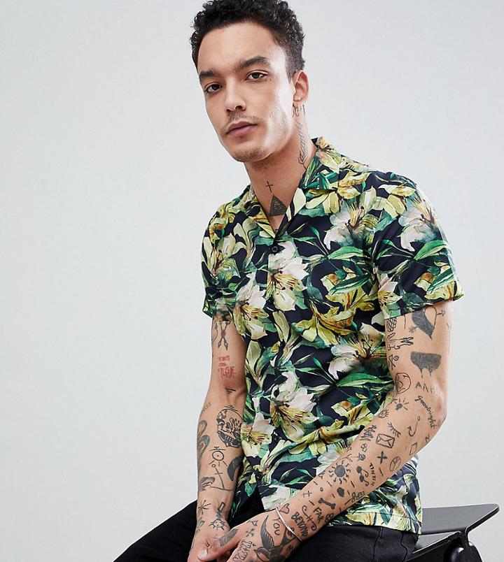 Heart & Dagger Skinny Smart Revere Collar Hawaiian Shirt - Yellow