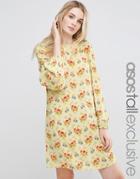 Asos Tall Swing Dress In Vintage Floral With Frill Sleeve Detail - Multi