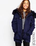Asos Tall Parka With Quilted Lining And Fur Trim - Teal