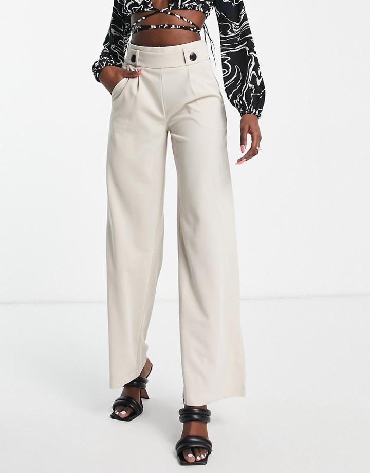 Jdy Button Detail Wide Leg Pants In Pale Gray