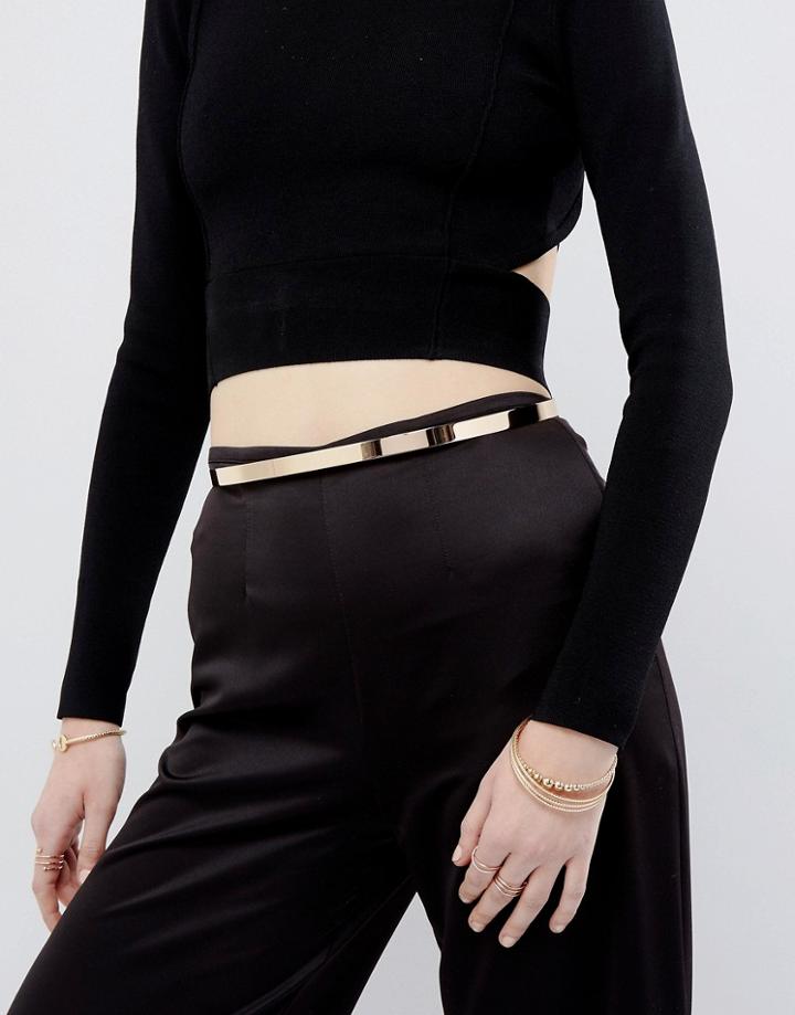 Asos Design Ultra Skinny Full Metal Waist Belt - Gold